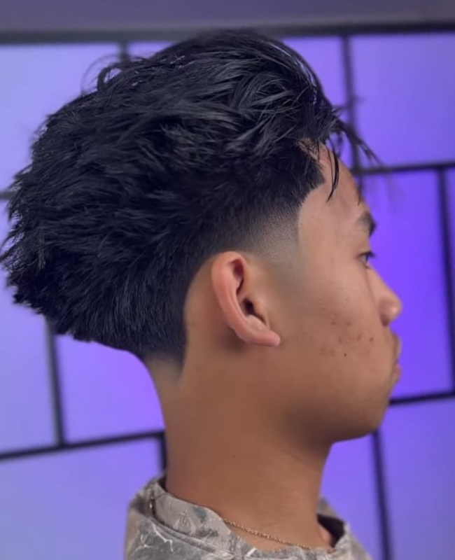 Low taper fade with Straight Hair